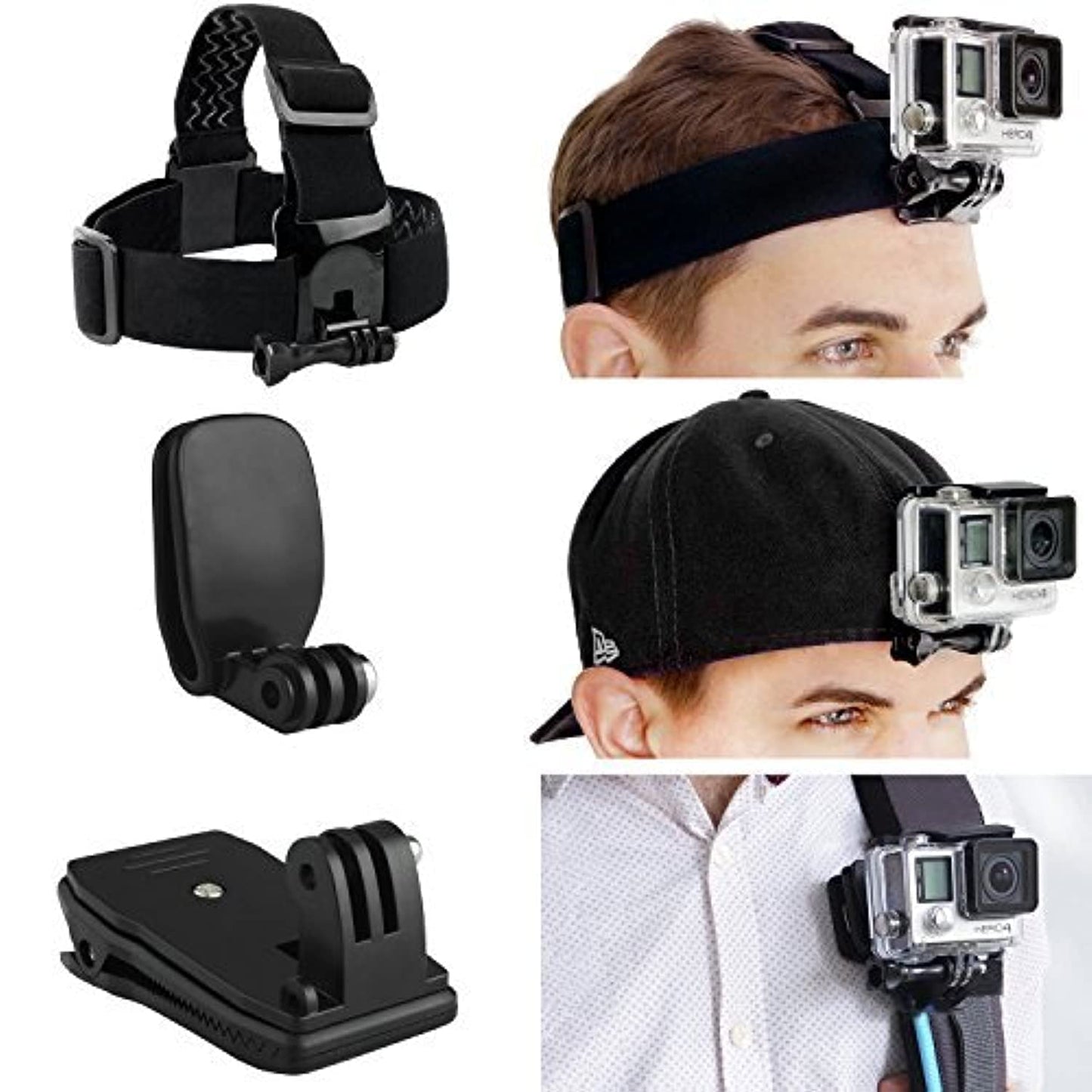 CamKix Head & Backpack Mount Bundle compatible with GoPro Hero 7, 6, 5, Black, Session, Hero 4, Black, Silver, Hero+ LCD, 3+, 3, DJI Osmo Action - Head Strap/Hat Quick Clip/Backpack Clip Mount