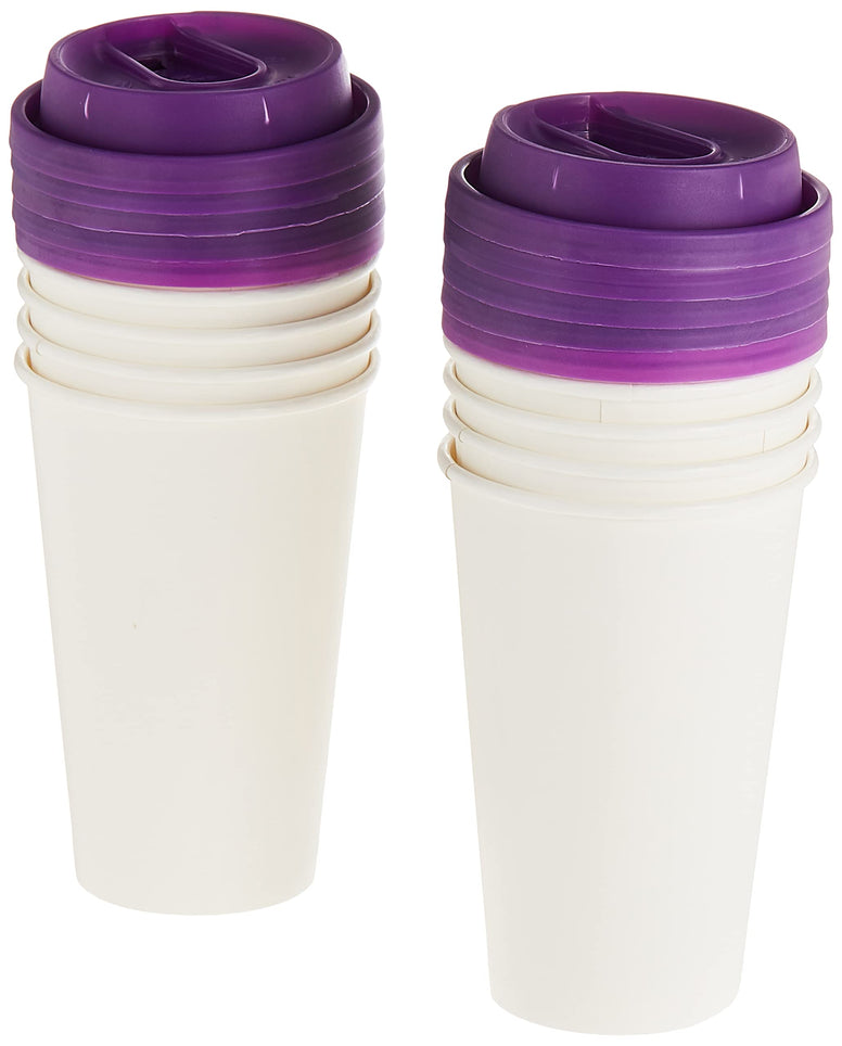 Fun Paper Cups with Lids and heat protection Sleeves Tea Cup grab & go 475ml BPA-Free Coffee Lids For Hot Cups 16oz Plum Lid (Pack of 10)