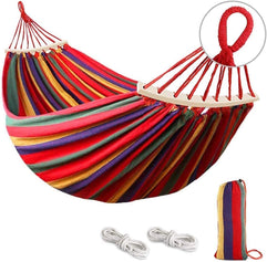 LOVEQI Outdoor Cotton Hammock with Sturdy Knot Tree Straps, 280x80CM for Garden Yard Camping Beach Patio, Load 550lb, Colorful Stripes