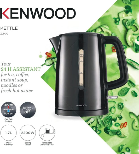 KENWOOD Kettle 1.7L Cordless Electric Kettle 2200W with Auto Shut-Off & Removable Mesh Filter ZJP00.000BK Black