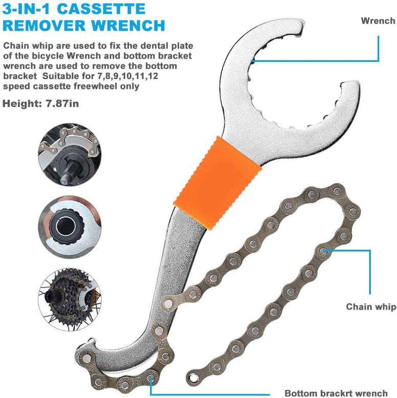 KASTWAVE Repair Tool Kit Includes Crank Removal Tool, 3-in-1 Cassette Removal Tool, Bottom Bracket Remover, Rotor Lock Ring Removal Tool, Pedal Wrench, Multi-Purpose Utility Repair Tool