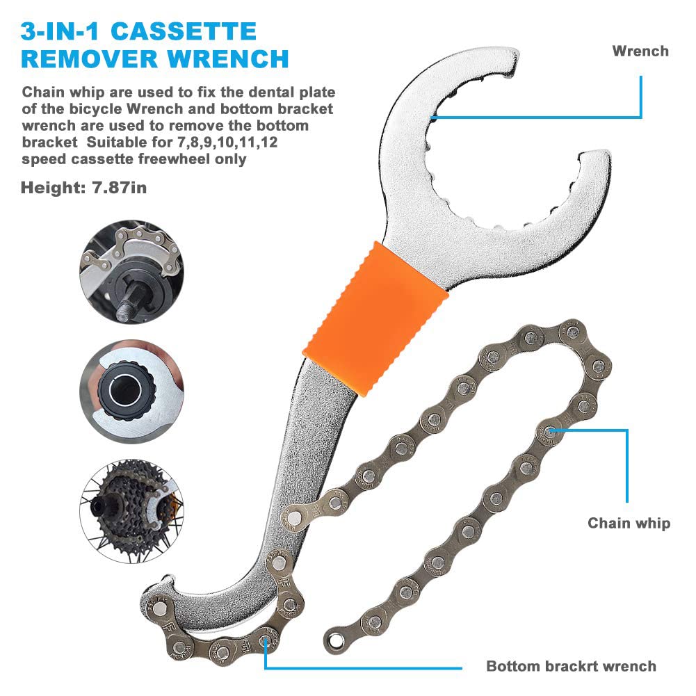 KASTWAVE Repair Tool Kit Includes Crank Removal Tool, 3-in-1 Cassette Removal Tool, Bottom Bracket Remover, Rotor Lock Ring Removal Tool, Pedal Wrench, Multi-Purpose Utility Repair Tool