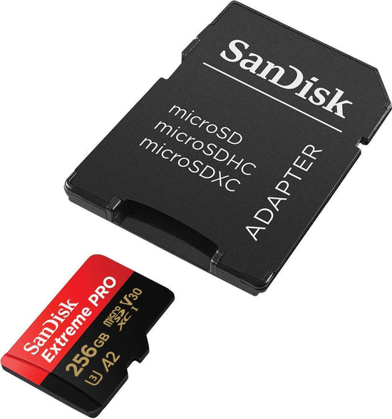 SanDisk Extreme Pro 256GB Micro SD Memory Card for GoPro Hero 9 Black Camera Hero9 UHS-1 U3 / V30 A2 4K Class 10 (SDSQXCY-256G-GN6MA) Bundle with (1) Everything But Stromboli MicroSDXC Card Reader
