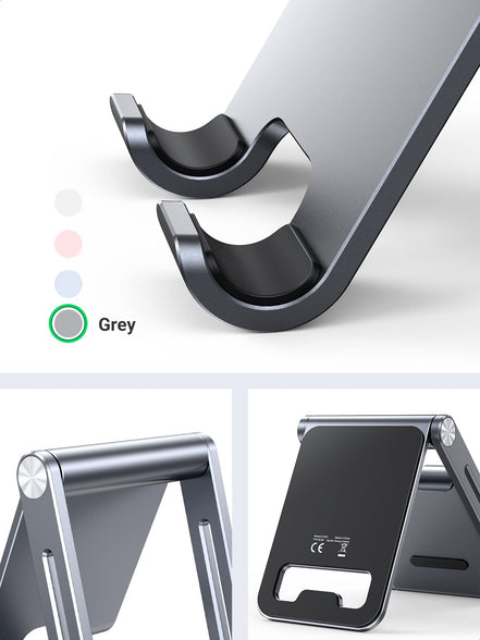 UGREEN Phone Stand Aluminum Mobile Stand Adjustable Mobile Holder Foldable Phone holder, Desktop iPhone Stand Compatible with All Mobile Phone, iPhone 15 Pro/15 Pro Max, Samsung Galaxy, iPad, Grey