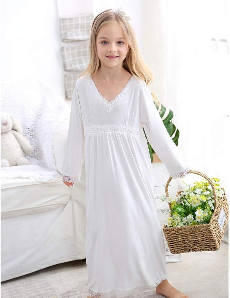 Flwydran Nightgowns Girls Long Sleeve Soft Family Pyjamas Long Nightdress Sleepwear