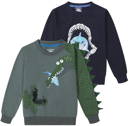 Qtake Fashion Boys Sweatshirts 2 Piece Clothes dinosaur Cotton Long Sleeve kids Pullover Toddler Size 3-9 Years