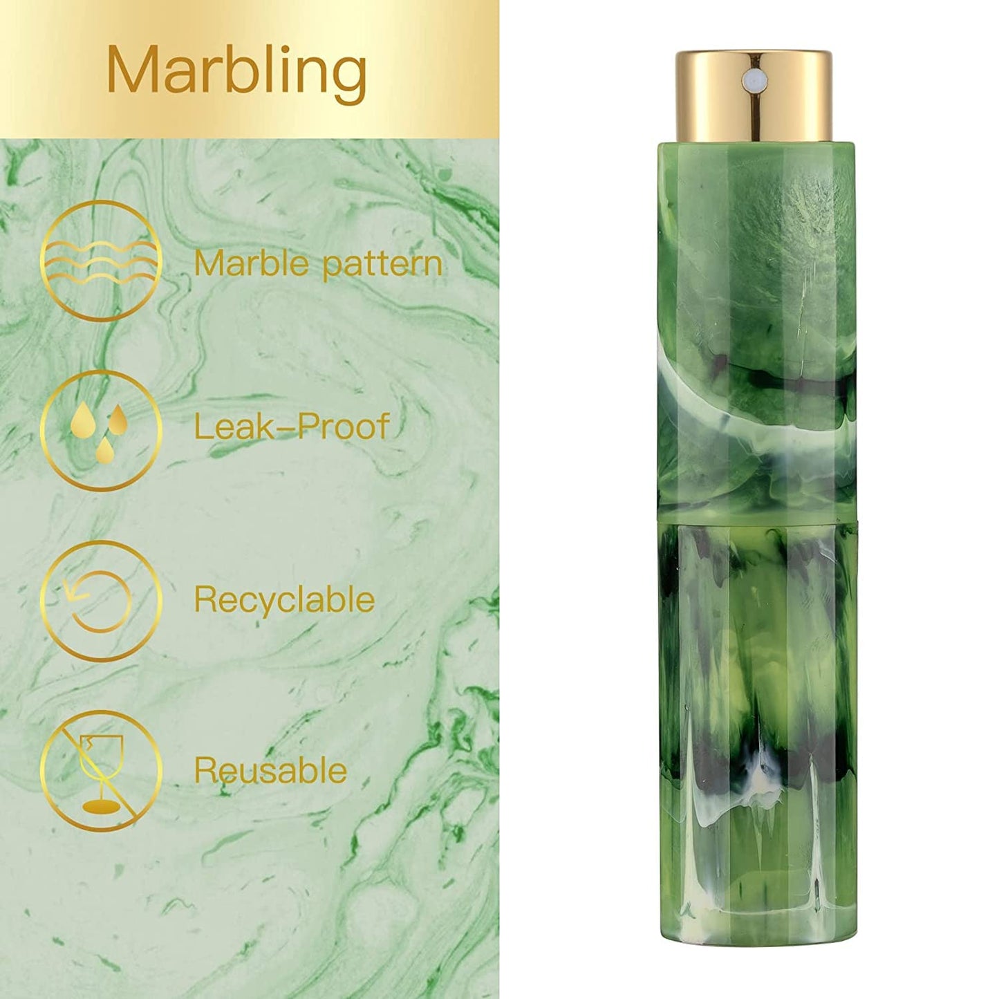 Saien-E 10ML Mini Perfume Atomizer Bottle, 2Pcs Refillable Travel Size Empty Perfume Sprayer with Funnel, Distributor, Dropper, Marble Pattern Portable Spray Bottle for Women&Men