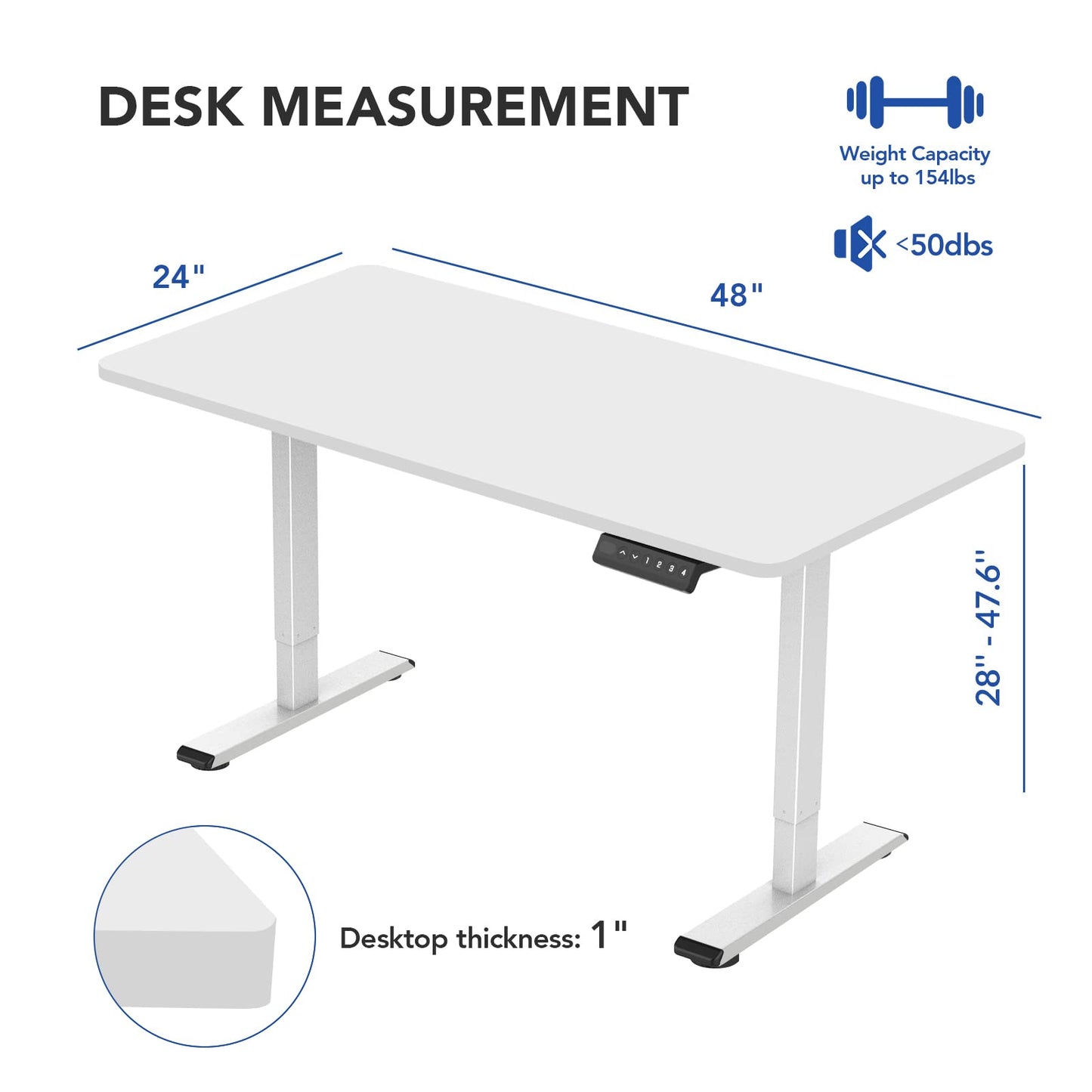 Flexispot Electric Height Adjustable Standing Desk, 48" Sit Stand Up Computer Desk Workstation for Home Office (White Frame/White Desktop, 48 x 24 inch)