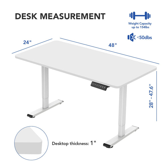Flexispot Electric Height Adjustable Standing Desk, 48" Sit Stand Up Computer Desk Workstation for Home Office (White Frame/White Desktop, 48 x 24 inch)