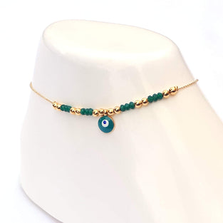 Alwan Gold Plated Long Size Evil Eye Anklet for Women for Luck - EE3831DGGRG