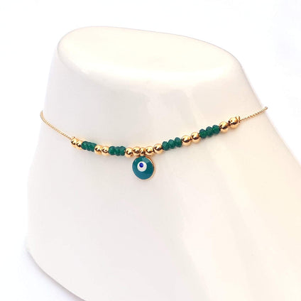 Alwan Gold Plated Long Size Evil Eye Anklet for Women for Luck - EE3831DGGRG