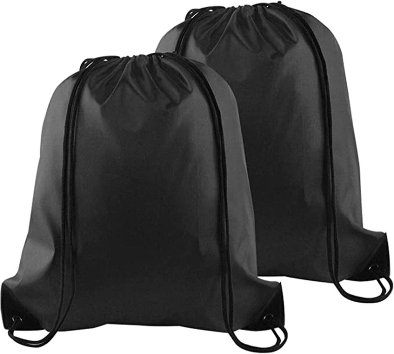 Portable String Drawstring Backpack Sack Gym Tote Bag, Black