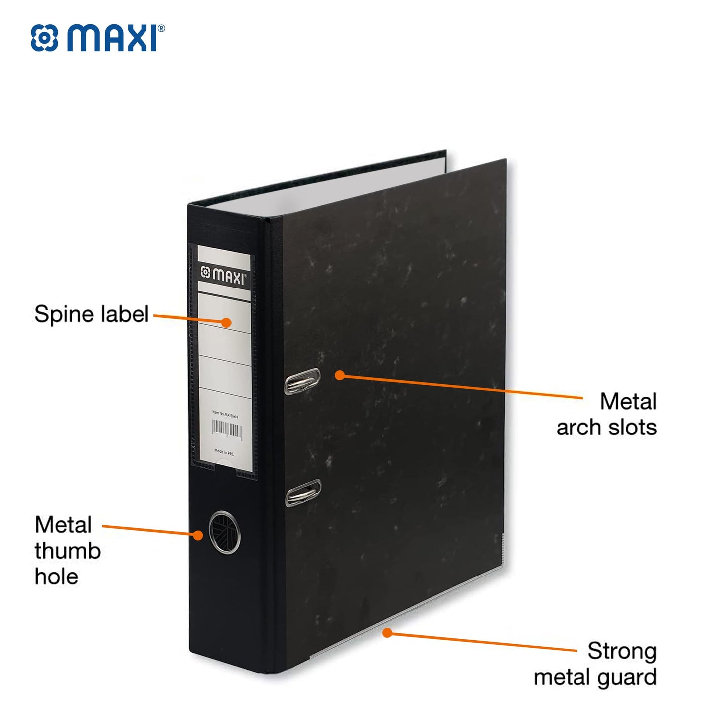 Maxi Lever Arch File F/S Broad Fixed Mechanism With Pocket Black,75 mm wide spine holds up to 500 A4 sheets 80 gsm with replaceable spine labels for easy identification of contents, BF403FP