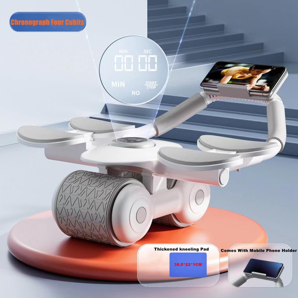 COOLBABY Abdominal Wheel Automatic Rebound Training Abdominal Muscle Enhancement Abdominal Core Strength Kit Abdominal Roller LED Smart Timer For Home Or Gym With 4 Elbow Supports And Kneeling Pads.