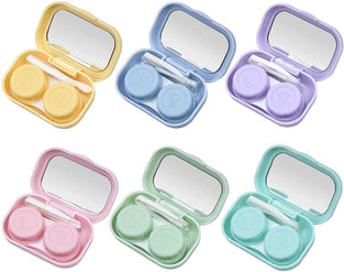 ELECDON Contact Lens Case with Mirror 6 Pack, Portable Contact Lens Storage Soaking Case, Contact Lens Box with Contact Lens Tweezers Stick Tool, Contact Lens Container with L and R Caps