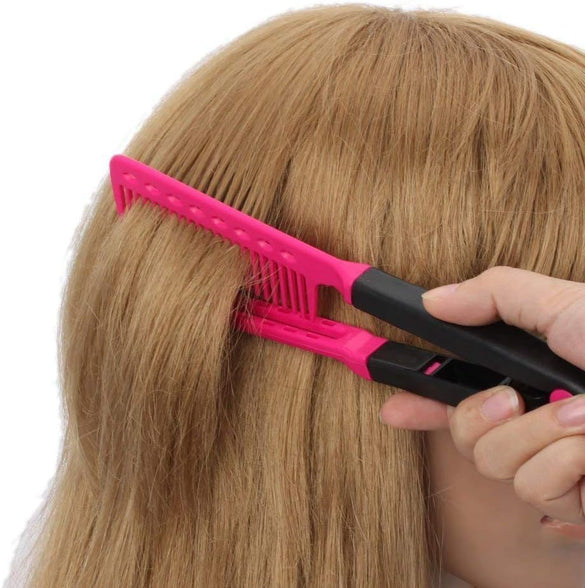 COOLBABY Comb Straightening Hair Hair Styling Comb For Great Tresses Flat Iron Comb With A Firm Grip Straightening Comb For Knotty Hair Folding DIY V-Shape Hair Styling Comb Pink NY0202-SRK