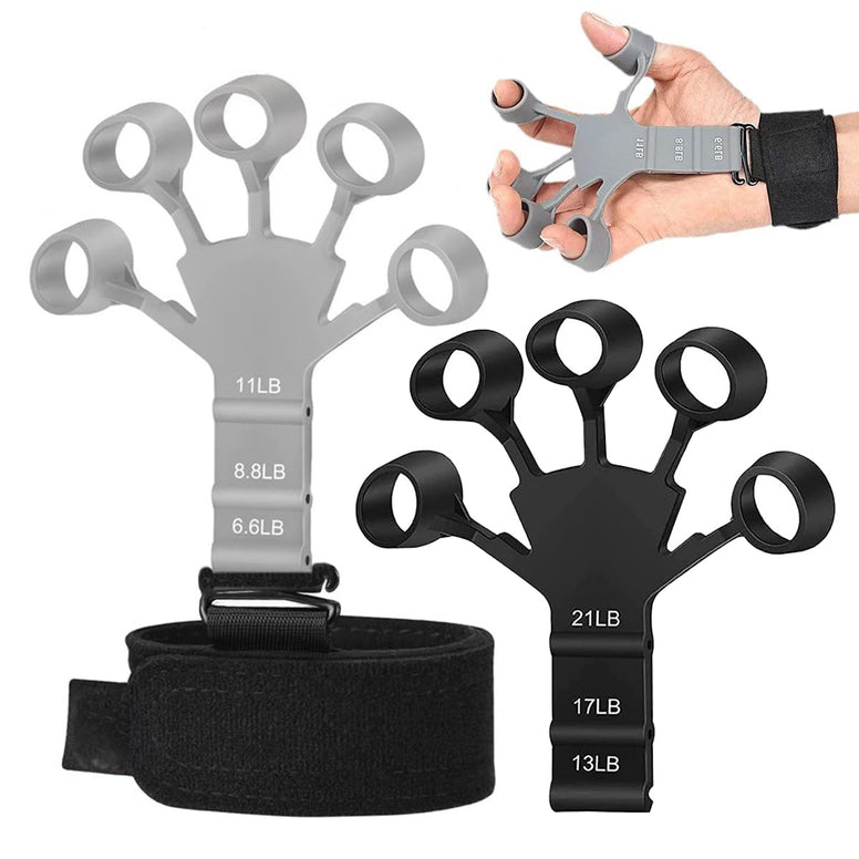 ECVV Hand Grip Strengthener 2PCS Grip Strength Trainer for Hand Therapy, Rock Climbing, Adjustable Finger Exerciser and Finger Stretcher Black & Gray