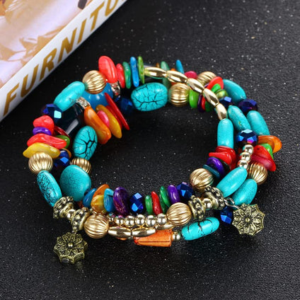 Yellow Chimes Non Precious Metal Bohemian Wrap Charm Bracelet for Women (Multi-Colour) (YCFJBR-629HBNJRF-BL)