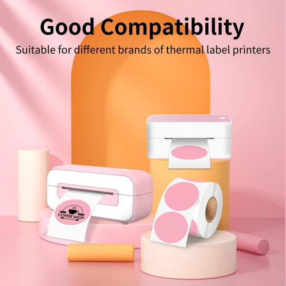 Phomemo 2 Inch Pink Circle Thermal Sticker Labels, Self-Adhesive Round Direct Sticker Labels, Multi-Purpose Sticker Labels for DIY Logo Design, QR Code, Name Tag, Inventory-Pink 750 Labels/1 Roll