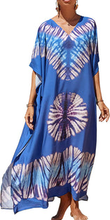 YouKD Women's Long Kaftan Bohemian Beach Swimsuit Cover Up Dress Plus Size Robe