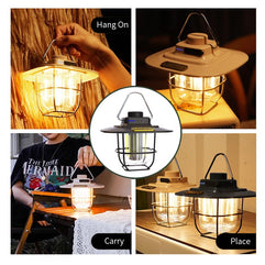 Camping Lantern Rechargeable Outdoor Retro Camping Light Metal, Dimmable Warm White Dual Light Source, Waterproof, for Hiking Fishing Tent Night Lamp (black)