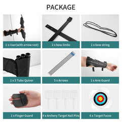 DOSTYLE Archery Takedown Recurve Bow and Arrow Set Hunting Long Bow Kit for Outdoor Shooting Training