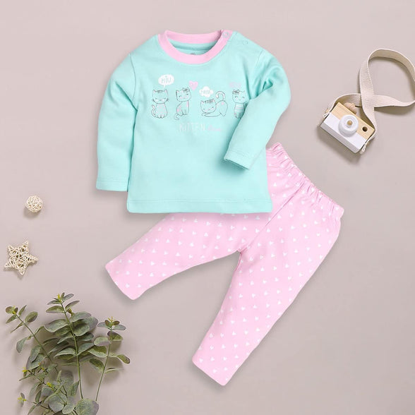 BABY GO Unisex Baby Cotton Solid Top And Pajama Set (0-6 Months)