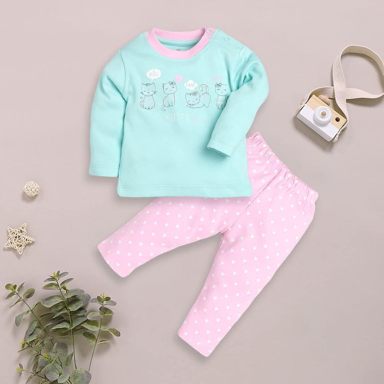 BABY GO Unisex Baby Cotton Solid Top And Pajama Set (0-6 Months)