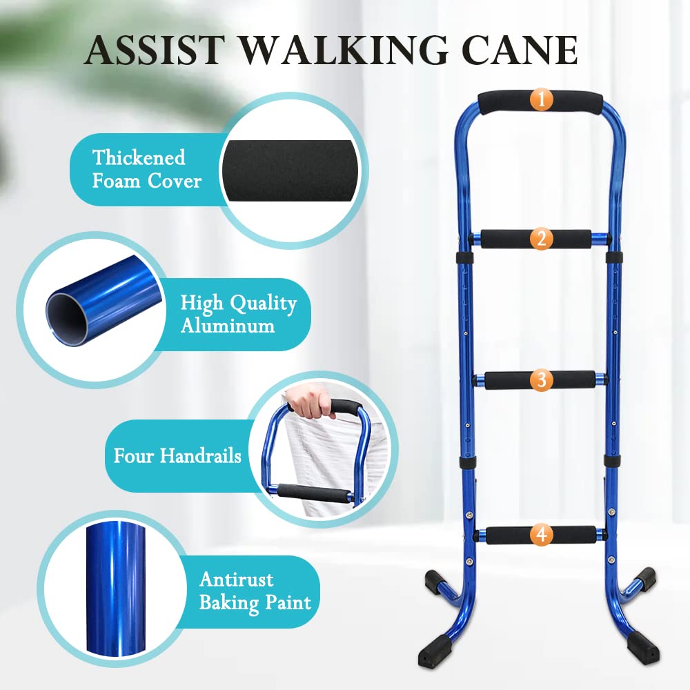 Stand Assist Walking Cane Sticks for Seniors Balance Mobility Daily Living Aids with 4 Prong Elderly Toilet Bars to Help Get Up Adjustable Couch Chairs Standing Support for Adults, Women, Men