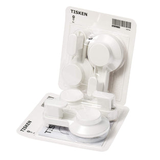 Ikea TISKEN White Drill-Free Bathroom Hook with Suction Cup - Set of 4