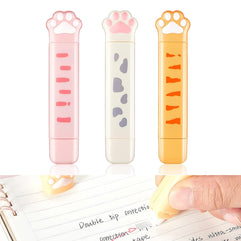 Cartoon Correction Tape, Cute Cartoon Cat Paw Shaped Dual Tips Correction Writing, with Glue Tip, Cat-Themed Stationery Set for Kids Students Office School Supplies (Yellow, White, Pink)