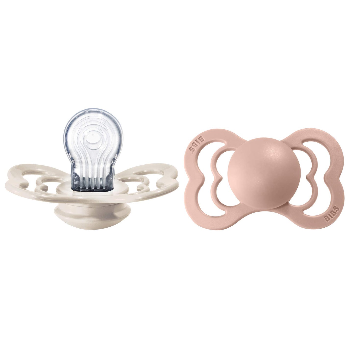 BIBS Supreme Baby Pacifier 2-Pack | Made in Denmark | BPA Free Dummy Soother, Symmetrical Silicone, Size 2 (6-18 Months), Ivory/Blush