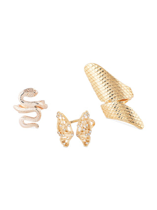 Zaveri Pearls Gold & Rose Set Of 3 Contemporary Finger Rings-ZPFK10576