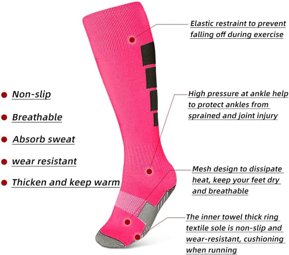 Kids Athletic Soccer Socks, 2 Pairs Knee High Socks for Youth Boys Girls for Shoe Size 3-6.5 / Ages 6-12