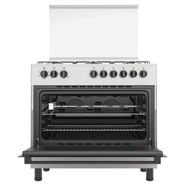 Hisense HGI9B20S, 90 cm Freestanding Gas Cooker With Dual Fan, 105 Liters Multifunction Oven, Mate enameled Pan Support, One Hand Ignition, Stainless Steel, 1 Year Warranty