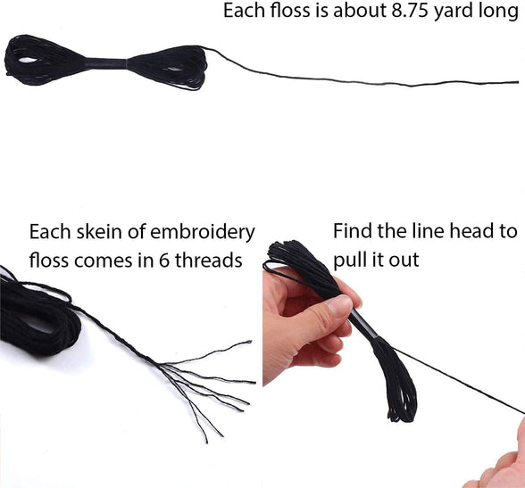 DELFINO Embroidery Floss, 24 Skeins Black Embroidery Cross Stitch Threads Embroidery Floss Friendship Bracelets Floss Crafts Floss Hand Embroidery Thread with 30 Pieces Floss Bobbins