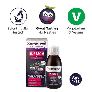 Sambucol Natural Black Elderberry for Kids, Vitamin C, Immune Support Supplement , Syrup, 120ml