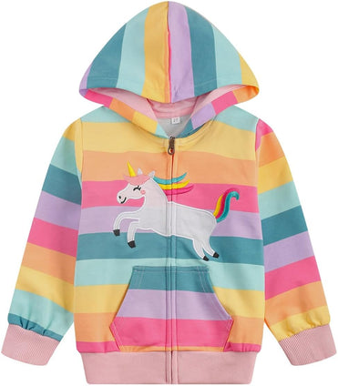 Girls Zip Up Hoodie Jacket Toddler Unicorn Rainbow Sweatshirt Kids Hooded Coat Casual Outerwear Size 2 Years