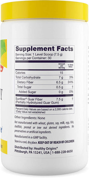 Healthy Origins Healthy Fiber - Clear Mixing (Sunfiber), 225 g - Gut Health Supplements for Women & Men - Fiber Powder Dietary Supplement - Gluten-Free Supplement - 7.9 oz