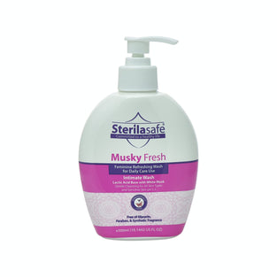 Sterilasafe Musky Fresh, Feminine Wash, Intimate Wash, pH Balanced, protection and refreshment for the female, Lactic Acid, white musk, 300 ML