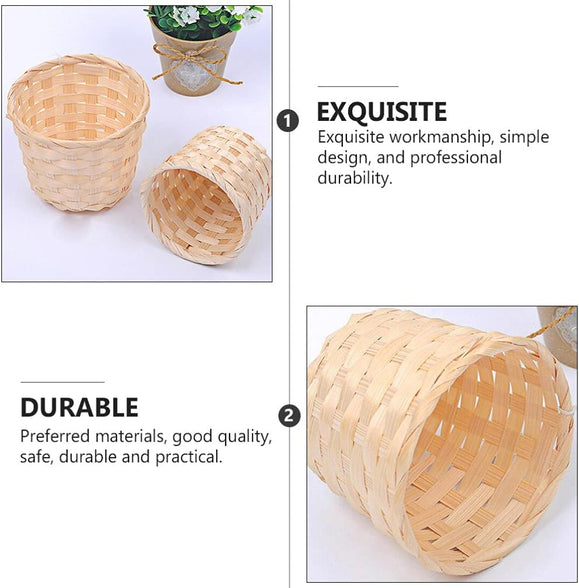 DOITOOL 5Pcs Mini Woven Baskets Without Handles, Miniature Flower Basket Dollhouse Picnic Basket Mini Wicker Basket for Fairy Garden Dollhouse Accessory, 9X9X7.5cm