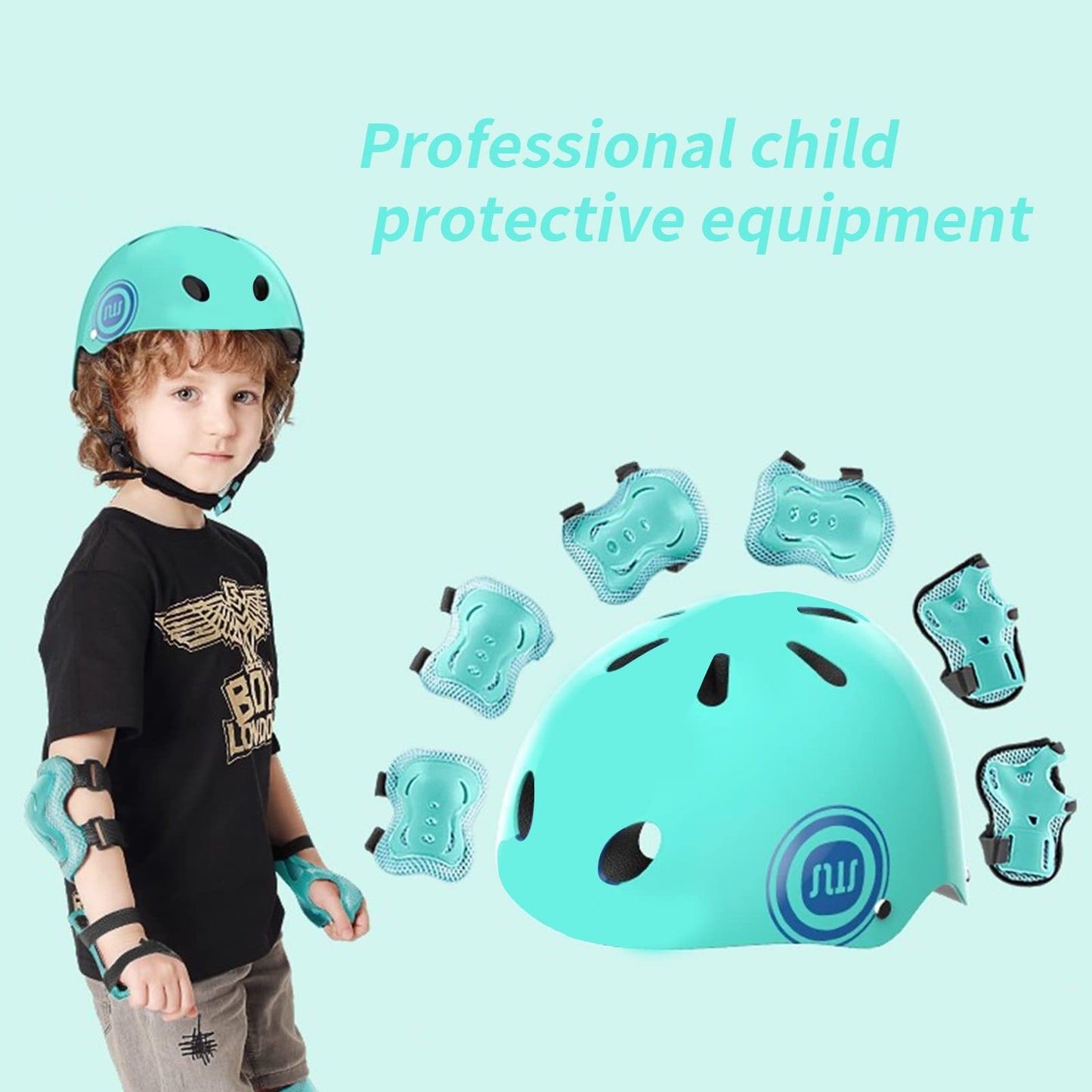 OMIRA Kids Bicycle Helmet, Youth Helmet, Knee Guard Elbow Guard Wrist Guard Sports Protection Set for Skateboard, Bike, Skate, Cycling