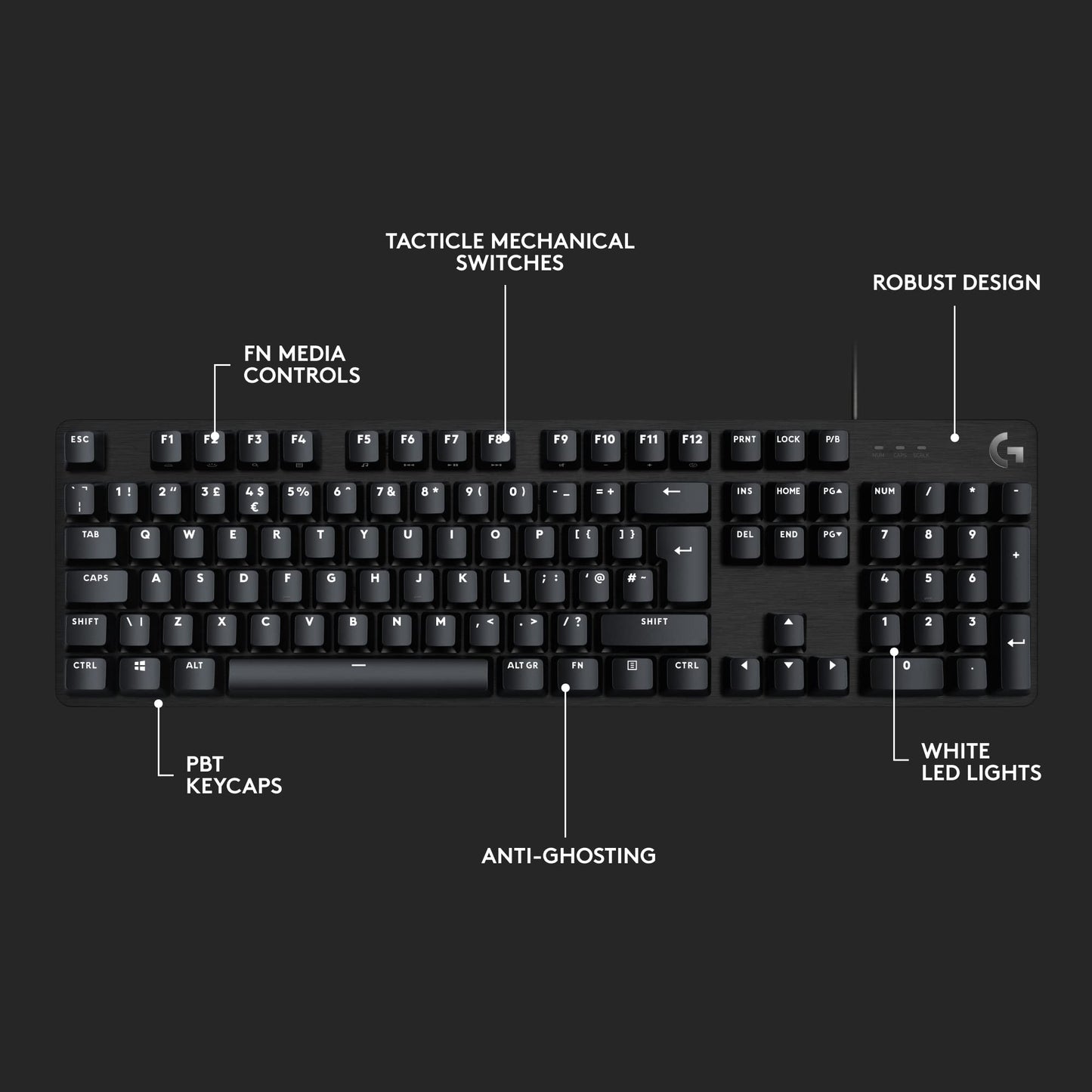 Logitech G413 SE Full-Size Mechanical Gaming Keyboard - Backlit Keyboard with Tactile Mechanical Switches, Anti-Ghosting, Compatible with Windows, macOS, AR Keyboard - Black Aluminium