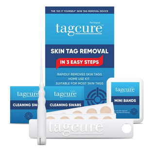 Tagcure Skin Tag Removal Kit For Easy Skin Tag Removal - Includes x10 Tag Bands x10 Cleaning Swabs & x10 Plasters To Cover Tag Area (Suitable for Skintags 0.5cm or Less)