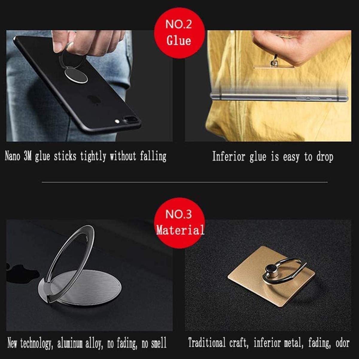 Xspring Magnetic Phone Ring Holder, 3 Pack Phone Ring Holder, Magnetic Car Grip Mobile Stand, Slimmest Phone Grip, Universal 360° Adjustable Phone Ring Holder for Ultra-thin Phone Ring Frame