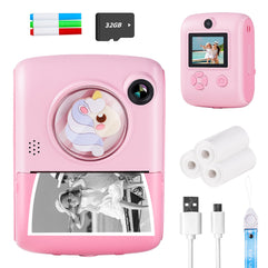 ERTYU Kids Camera Instant Print Toys for Girls Ages 6-12 Mini Camera with Zero Ink Print Paper, Birthday Gift Toys 1080P Video Camera For Children Outdoor Portable Toy for Girls 3 4 5 6 7 Year Old