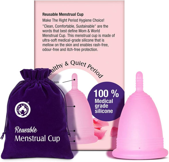 Mom & World Reusable Menstrual Cup For Women, 100% Medical Grade Silicone, Odor and Rash Free, No leakage (Large)