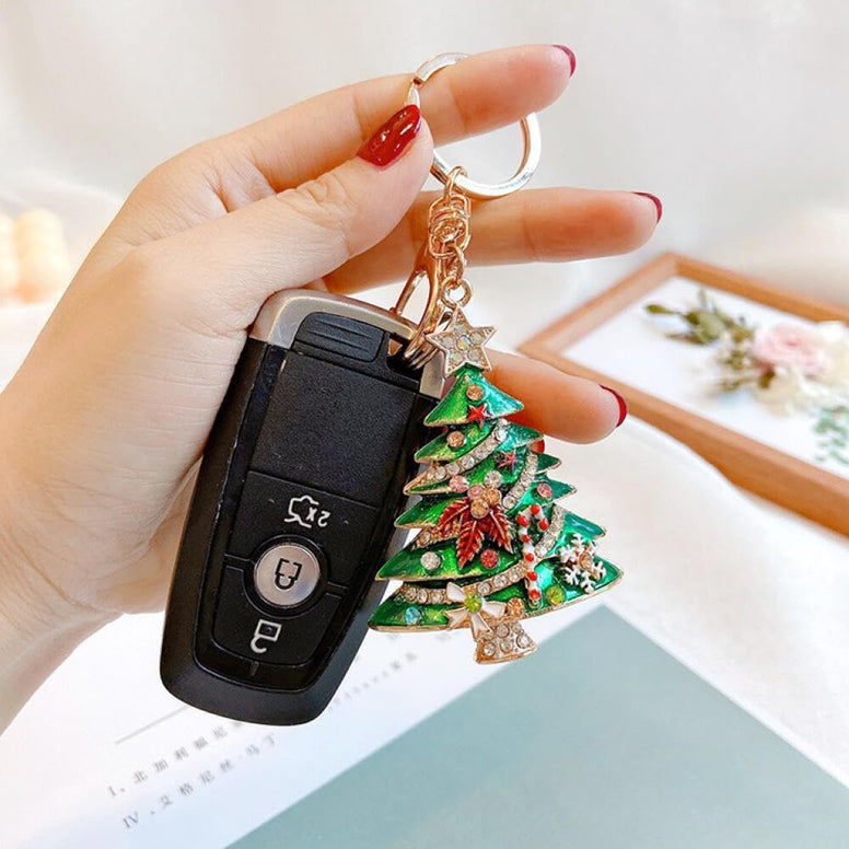 Goodern Christmas Tree Keychain,Rhinestone Sparkling Charm Keyring,Retro Fashion Christmas Decorations Accessories,Elegant Pendant Car Purse Handbag Keychain Gift for Girl Woman-Style A