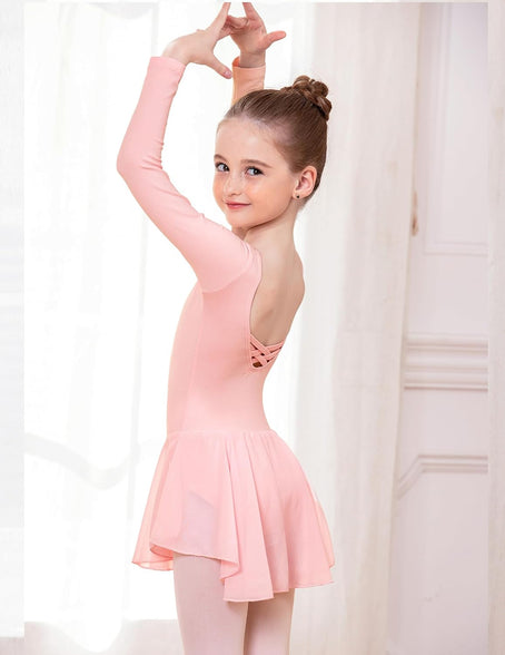 Zaclotre Girl's Classic Long Sleeve Dance Dresses Ballet Skirted Leotard