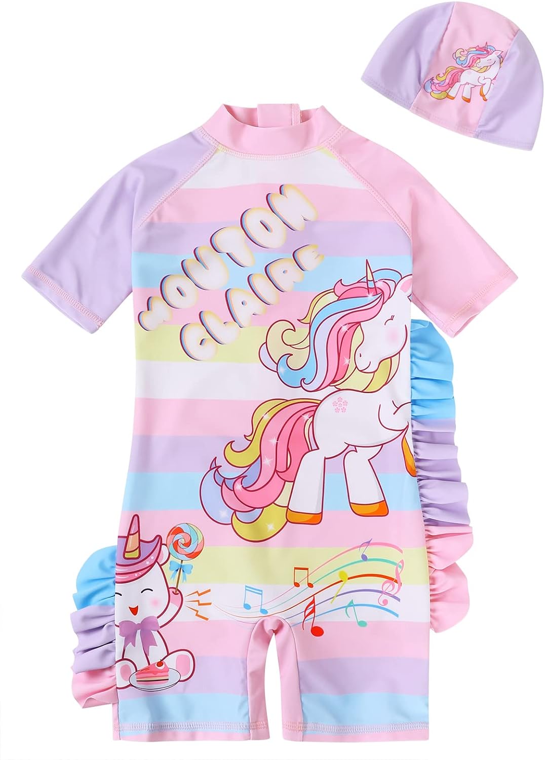 WonderBabe Unicorn/Flamingos Girls UV Swimsuit Kids Sun Protection Swimming Costume One Piece Round-Neck Swimwear Rash Guard Bathing Suit Surfing Sunsuit 1-8 Years